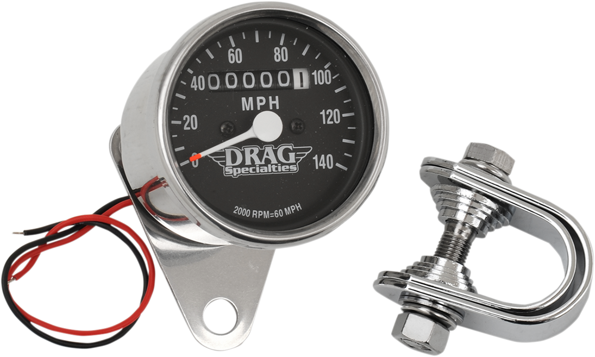 2.4" MPH Mini LED Mechanical Speedometer/Indicators - Chrome Housing - Black Face - 2:1