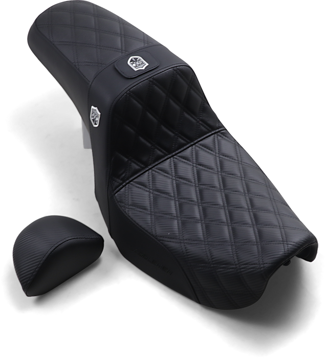 Pro Series SDC Performance Seat - w/ Backrest - Lattice Stitch/Lumbar Gripper - FLD/FXD '06-'17