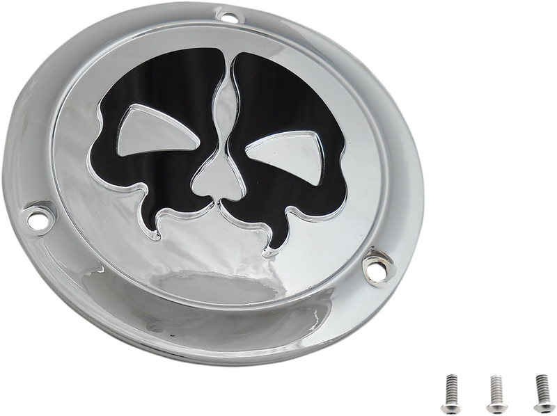 Derby Cover - Split Skull - 3 Hole - Chrome w/Black Skull - '70-'98 Big Twin