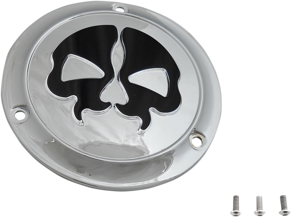 Derby Cover - Split Skull - 3 Hole - Chrome w/Black Skull - '70-'98 Big Twin