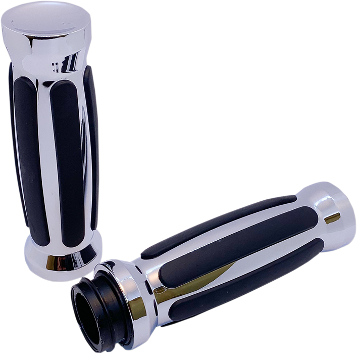 Custom Straight Rubber Grips - TBW - Chrome