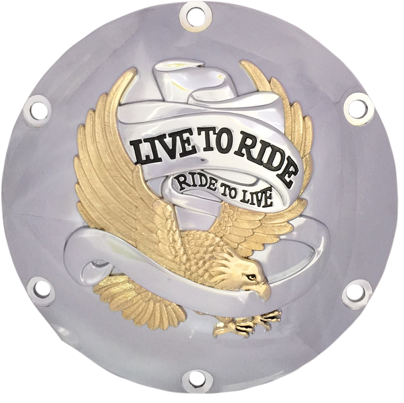 Derby Cover - Live to Ride - 6-Hole - Chrome w/Gold Eagle - '04-'22 Sportster