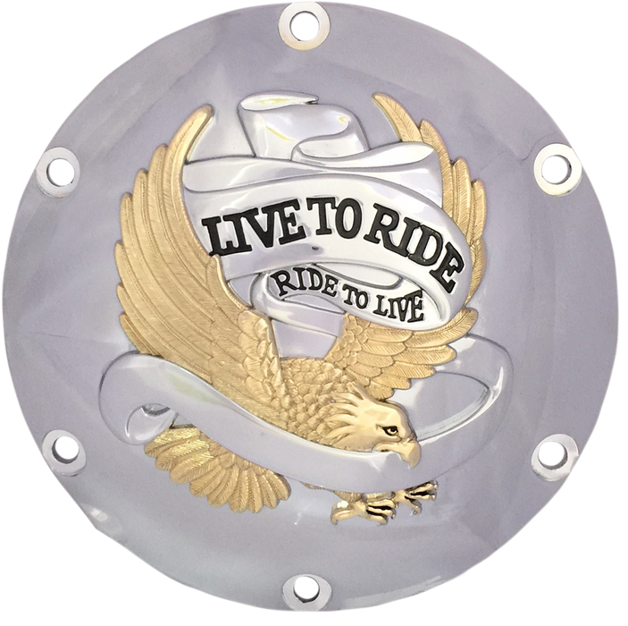 Derby Cover - Live to Ride - 6-Hole - Chrome w/Gold Eagle - '04-'22 Sportster
