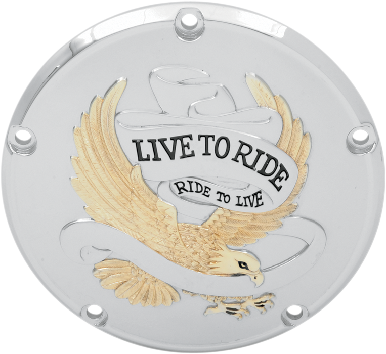 Derby Cover - Live to Ride - 5-Hole - Chrome w/Gold Eagle - '99-'18 Big Twin