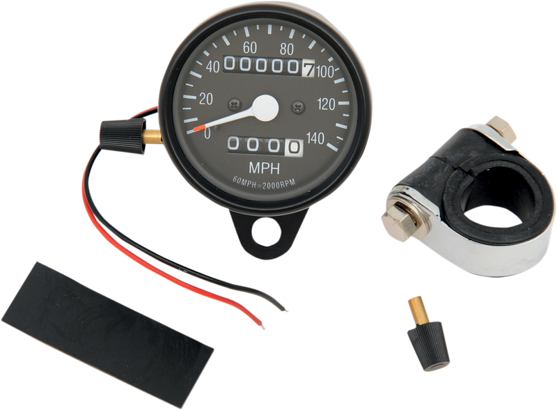 2.4" MPH Mini LED Mechanical Speedometer/Indicators/Trip - Black Housing - Black Face - 2:1
