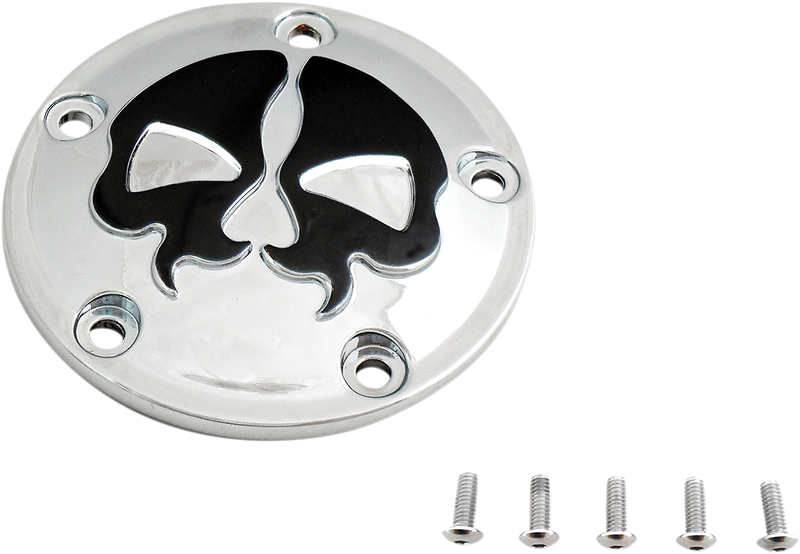 Points Cover - Chrome - Black Skull - 5 Hole - Twin Cam