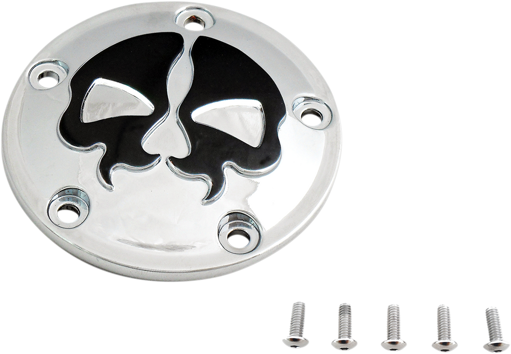 Points Cover - Chrome - Black Skull - 5 Hole - Twin Cam