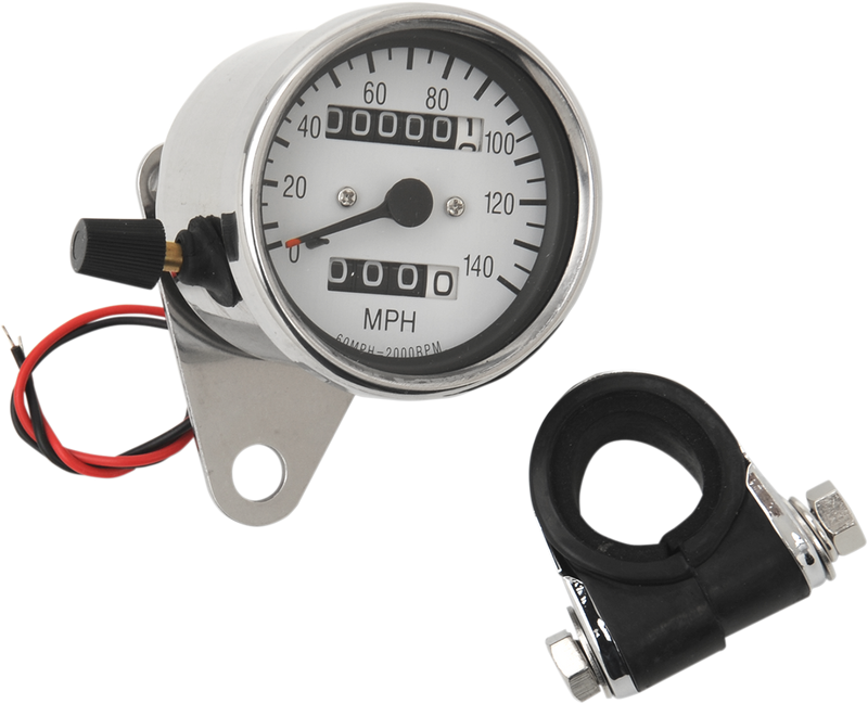 2.4" MPH Mini LED Mechanical Speedometer/Indicators/Trip - Chrome Housing - White Face - 2:1