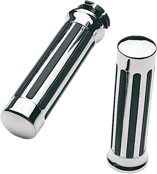 Custom Chrome Rail Style Rubber Grips - Ribs - Roy Star - Chrome