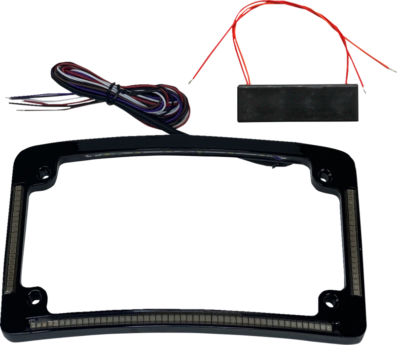 License Plate Frame - Red/White LED - Gloss Black
