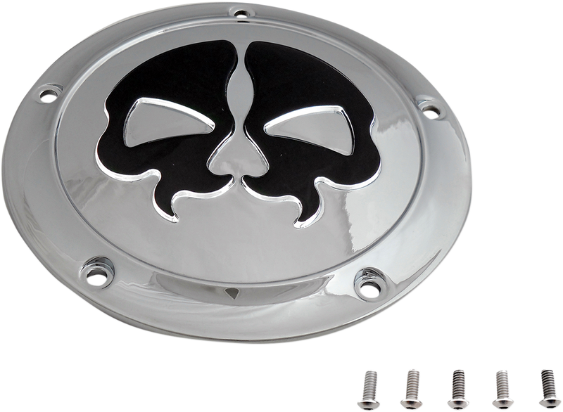 Derby Cover - Split Skull - 5 Hole - Chrome w/Black Skull - '15-'25 Harley-Davidson