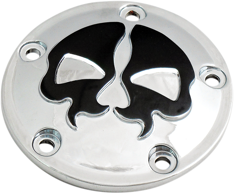 Points Cover - Chrome - Black Skull - 5 Hole - Twin Cam