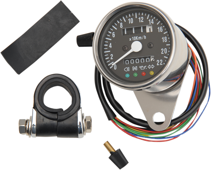 KPH Mini Mechanical Speedometer with LED Indicators - Black Face - 2:1 Ratio - 2.4"