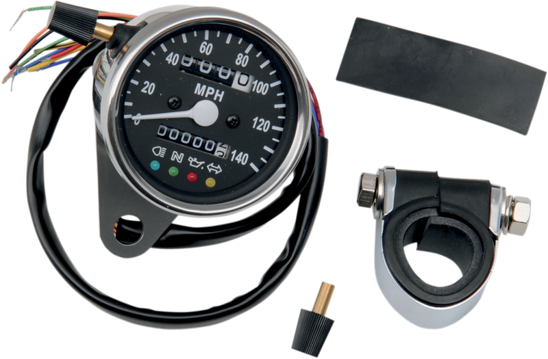 MPH Mini Mechanical Speedometer with LED Indicators - Black Face - 2240:60 Ratio - 2.4"
