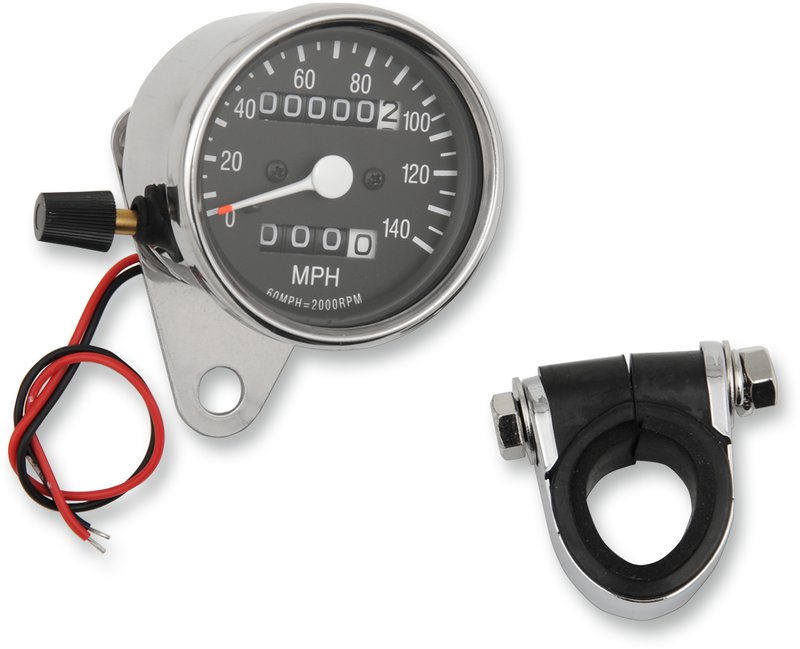 2.4" MPH Mini LED Mechanical Speedometer/Indicators/Trip - Chrome Housing - Black Face - 2:1