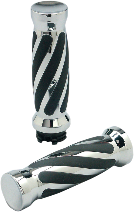 Custom Twisted Rubber Grips - TBW - Chrome