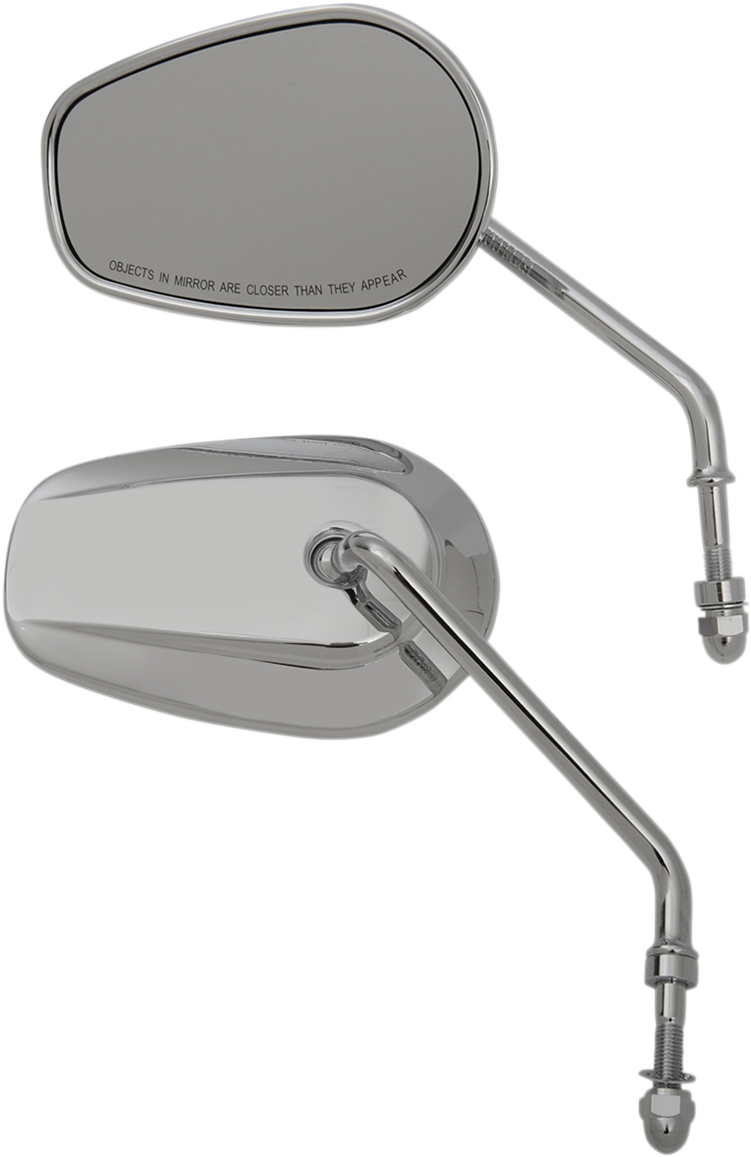 Mirrors - OEM/Replacement - Side View - Teardrop - Long Stem - Chrome - Pair