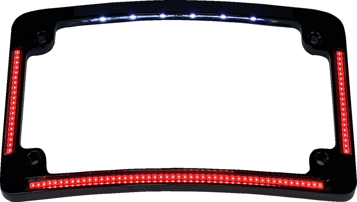 License Plate Frame - Red/White LED - Gloss Black