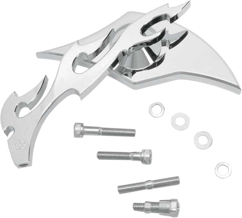 Mirror - Flame - Side View - Milled - Oblong - Chrome - Left