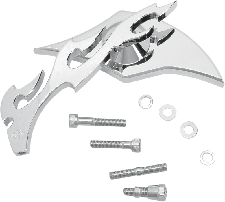 Mirror - Flame - Side View - Milled - Oblong - Chrome - Left