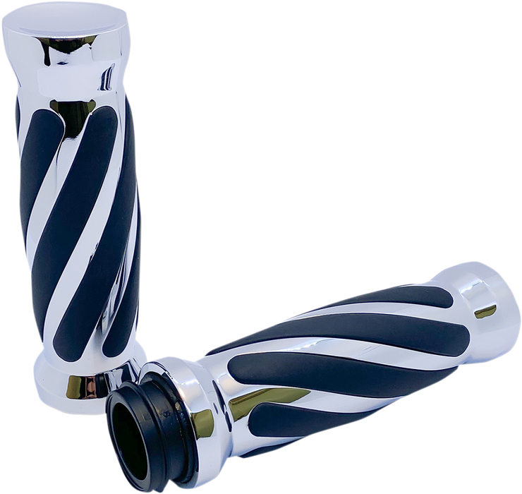 Custom Twisted Rubber Grips - TBW - Chrome