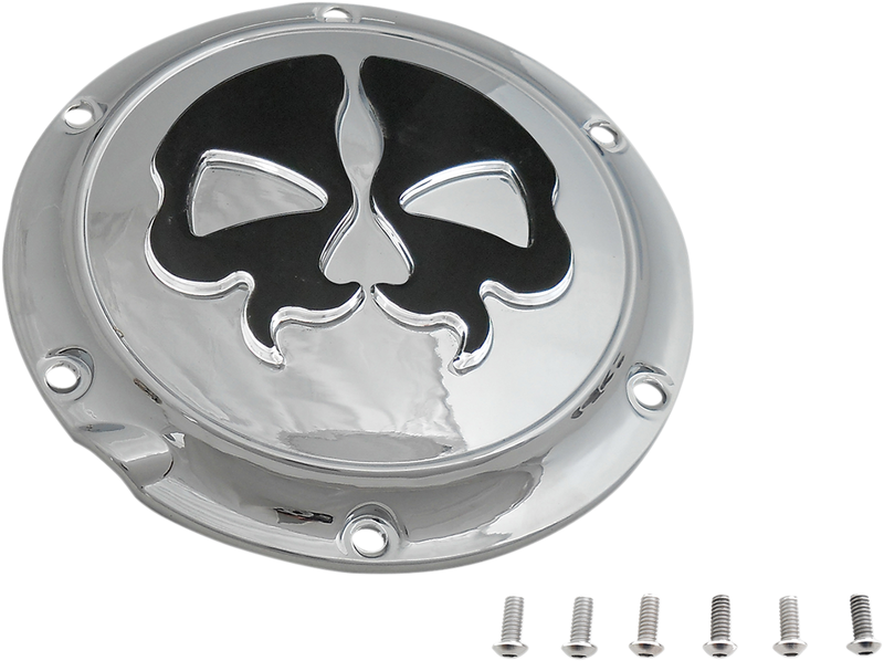 Derby Cover - Split Skull - 5 Hole - Chrome w/Black Skull - '04-'22 Sportster