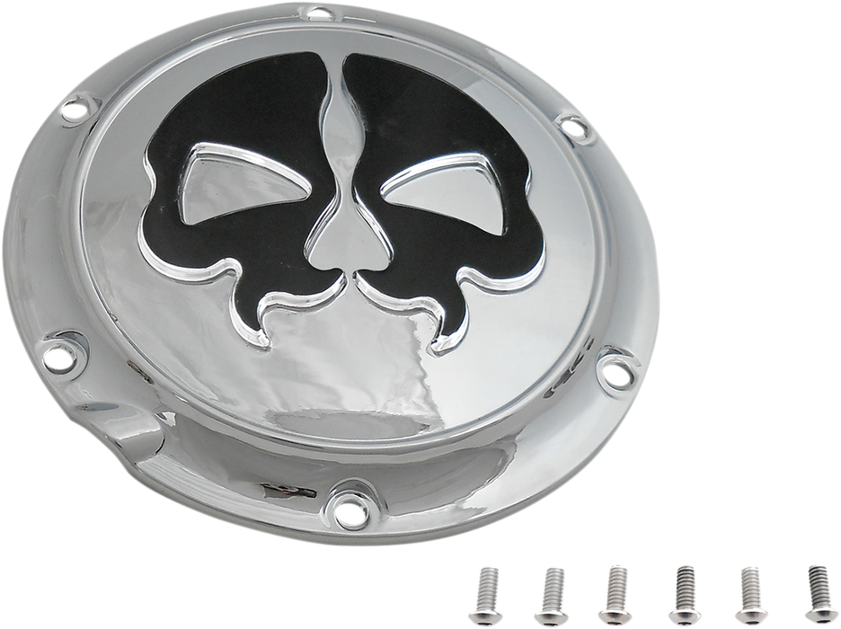 Derby Cover - Split Skull - 5 Hole - Chrome w/Black Skull - '04-'22 Sportster