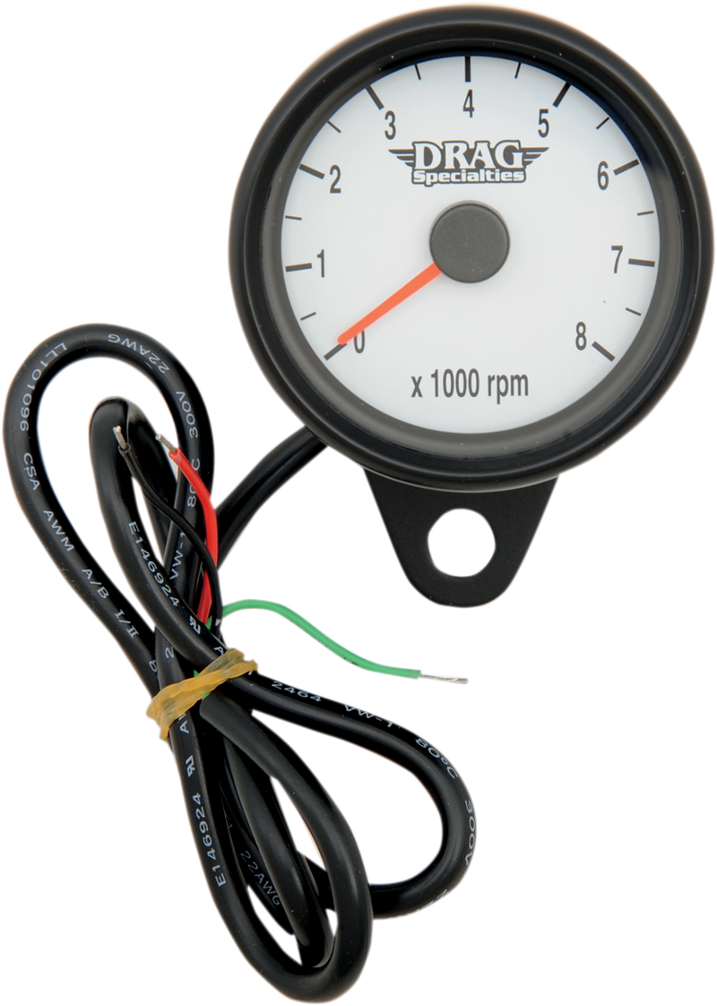Mini Electronic Tachometer - White - Backlit LED Black Face - 2.4"
