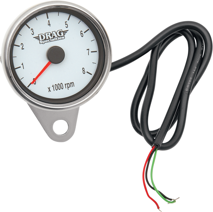 Mini Electronic Tachometer - White - Backlit LED Black Face - 2.4"