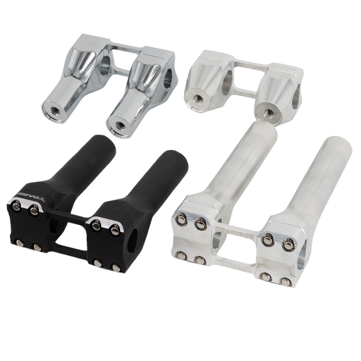 Trask Assault Risers - Chrome, black, and raw. 