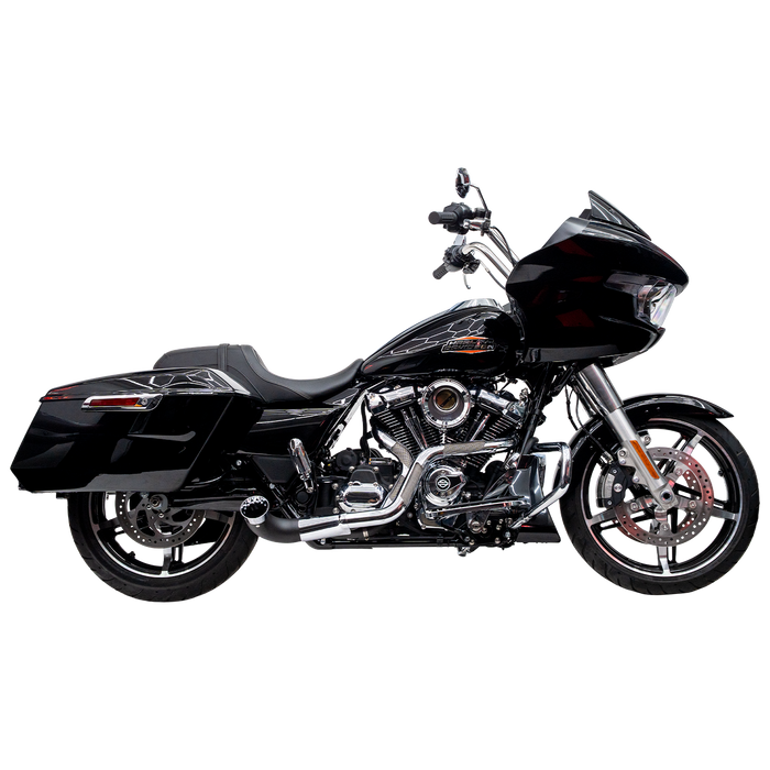 Black and Chrome Trask Nasty Bastard exhaust profile on Road Glide.