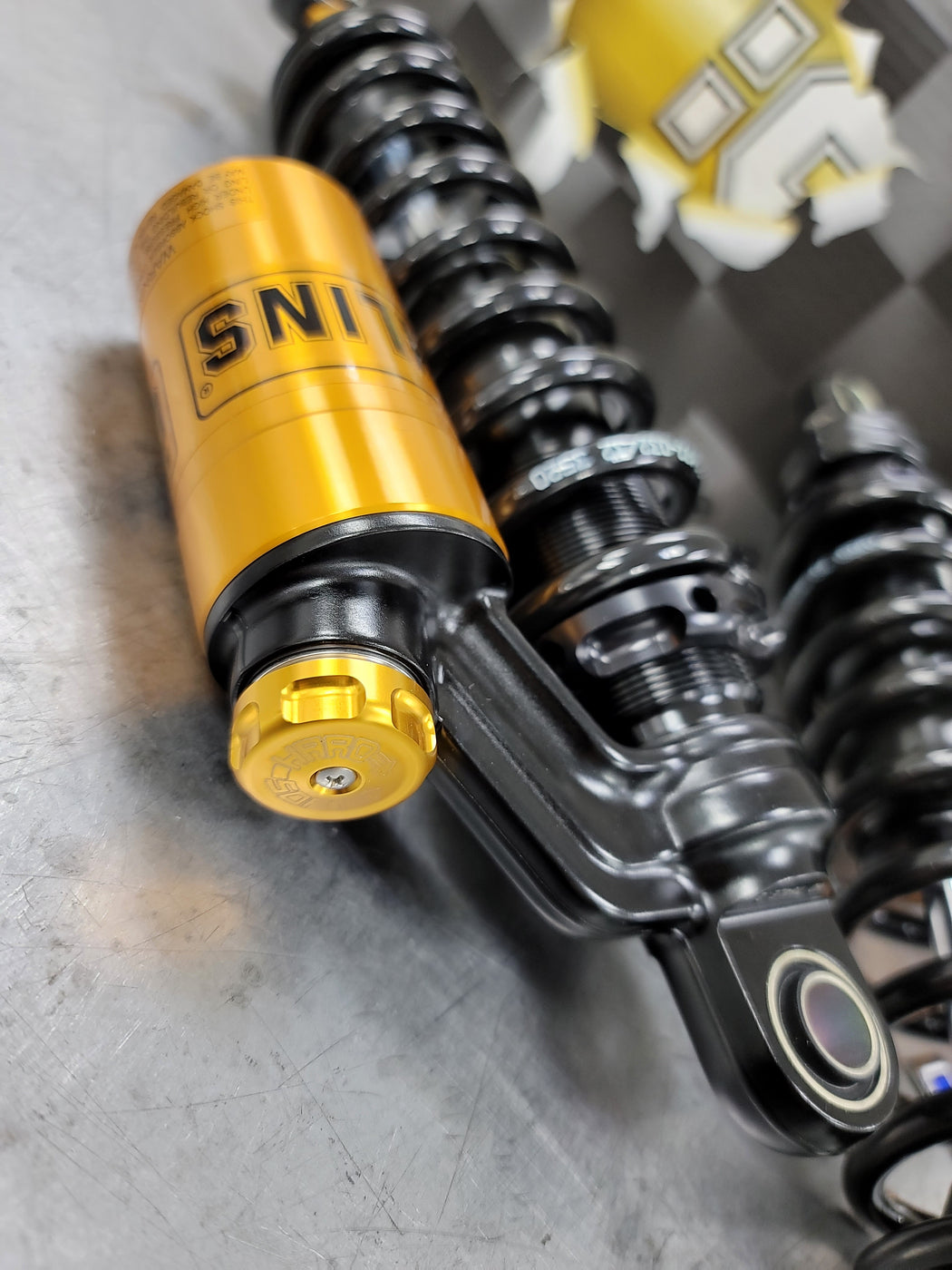 Ohlins "BlacklineGold Reservoir Piggyback Shocks" Dyna — Ramjet Racing