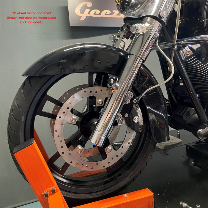 Wheel installed on a Harley motorcycle