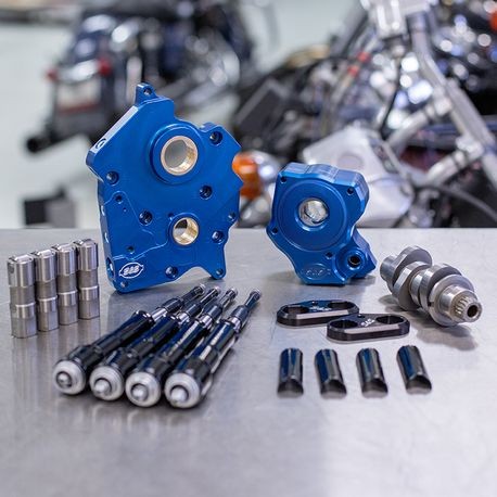 S&S CHAIN DRIVE 475C CAM CHEST KIT 17'-LATER M8 MODELS- BLACK, WATER COOLED