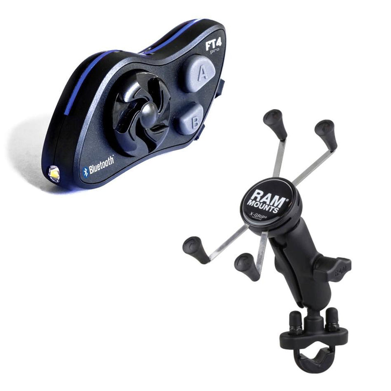 LEXIN FT4 PRO BLUETOOTH HEADSET WITH RAM HANDLEBAR MOUNT KIT